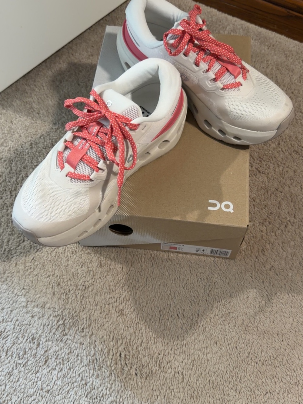 On Running White Sneakers with Coral Pink Accents